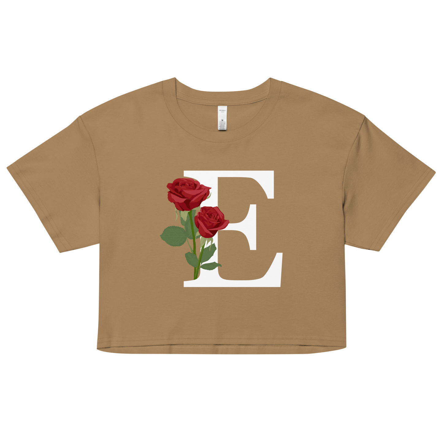 Essential Cotton Crop Top with Minimalist Initial 'E' with Roses motif