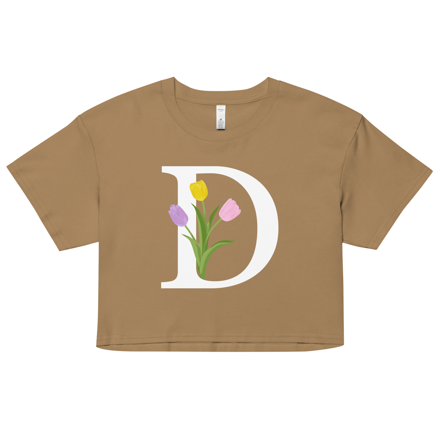 Essential Cotton Crop Top with Minimalist Initial 'D' with Tulips motif