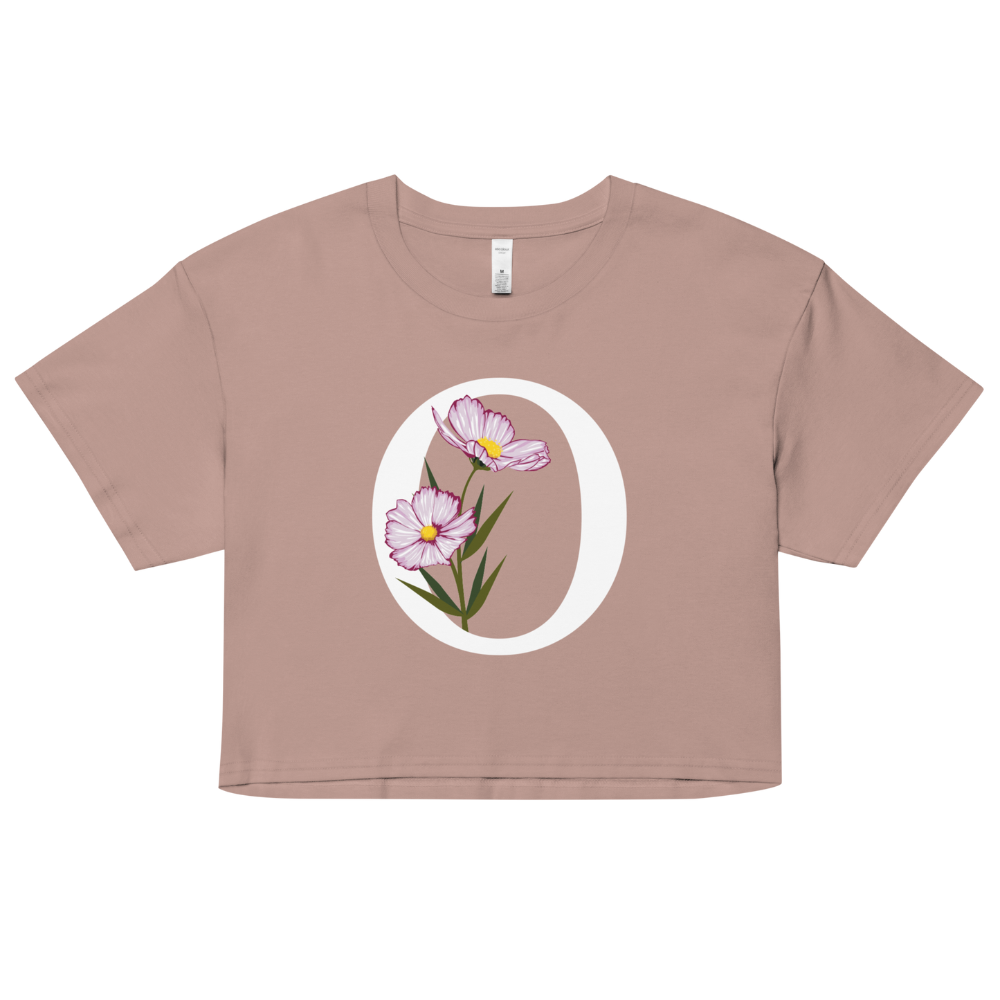 Essential Cotton Crop Top with Minimalist Initial 'O' with Flowers motif