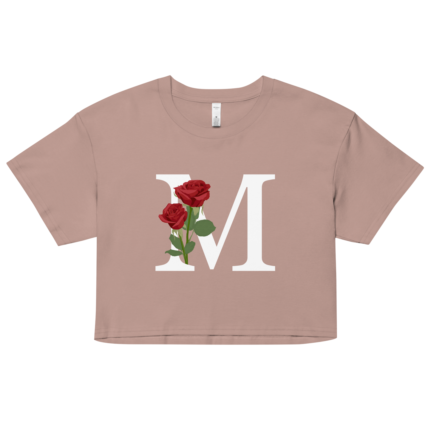 Essential Cotton Crop Top with Minimalist Initial 'M' with Roses motif