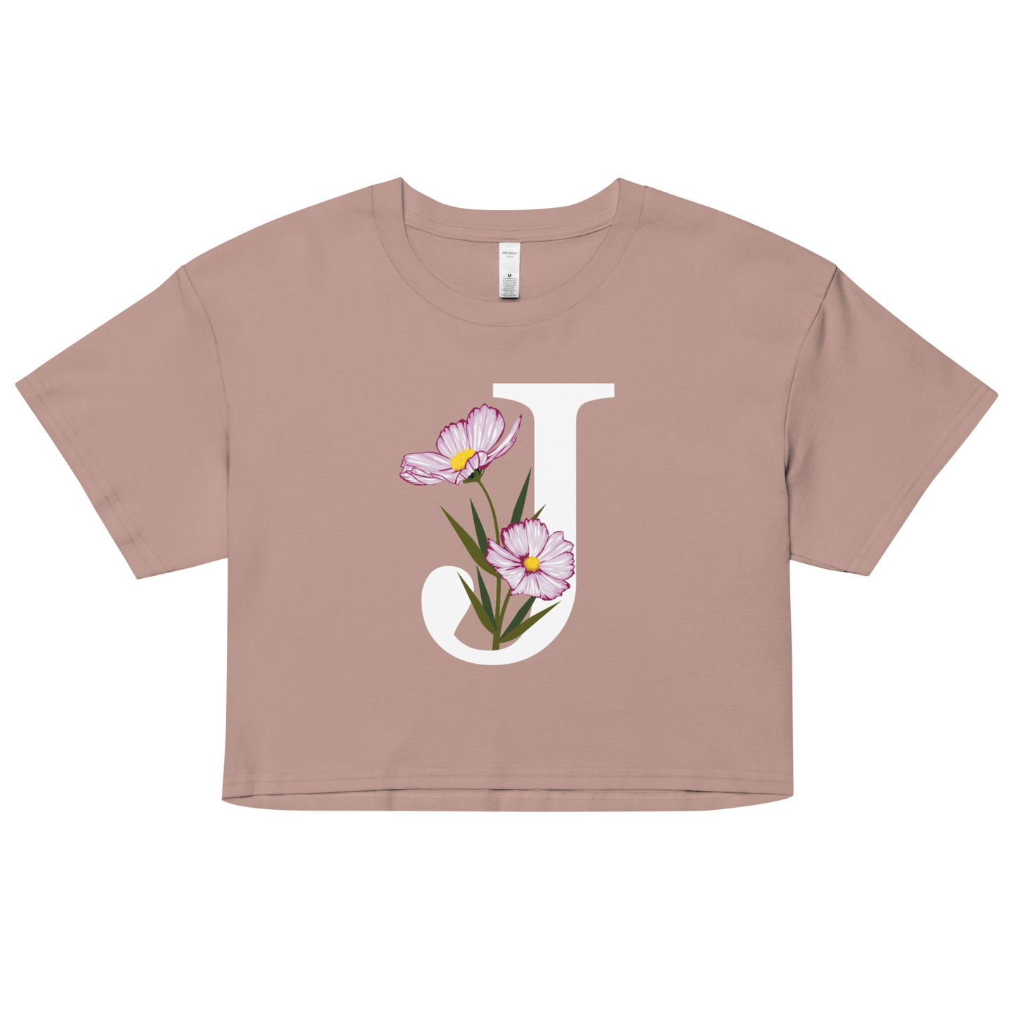 Essential Cotton Crop Top with Minimalist Initial 'J' with Flowers motif