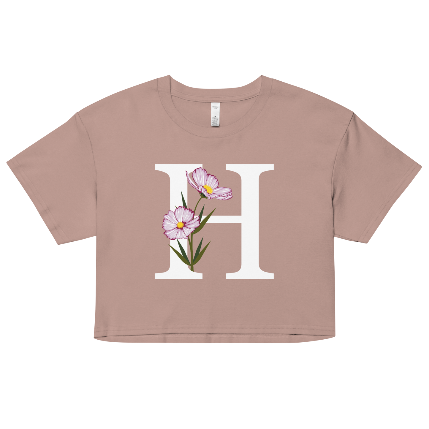 Essential Cotton Crop Top with Minimalist Initial 'H' with Flowers motif