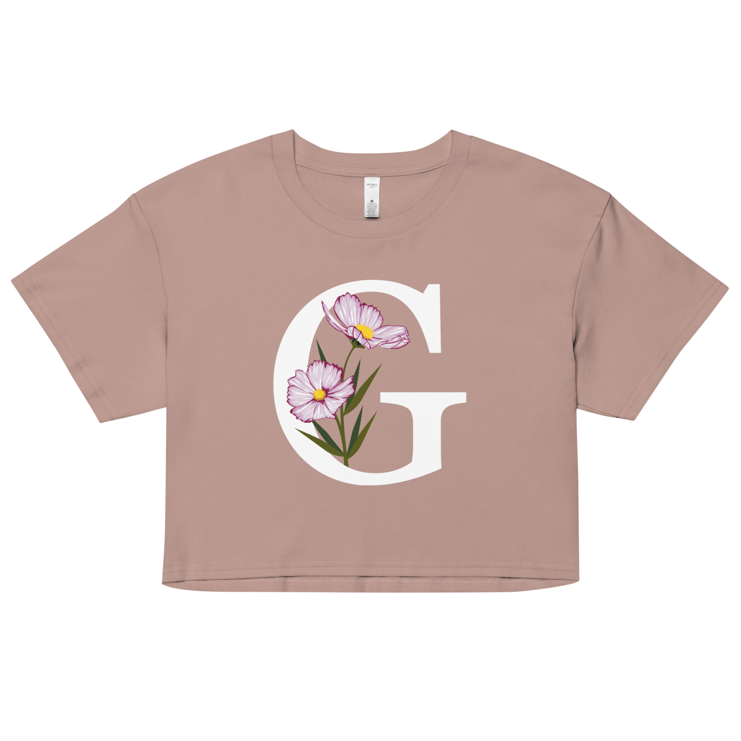 Essential Cotton Crop Top with Minimalist Initial 'G' with Flowers motif