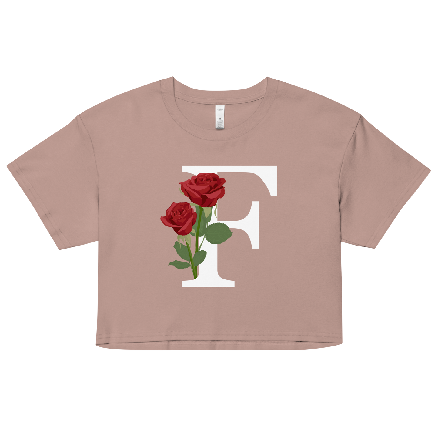 Essential Cotton Crop Top with Minimalist Initial 'F' with Roses motif