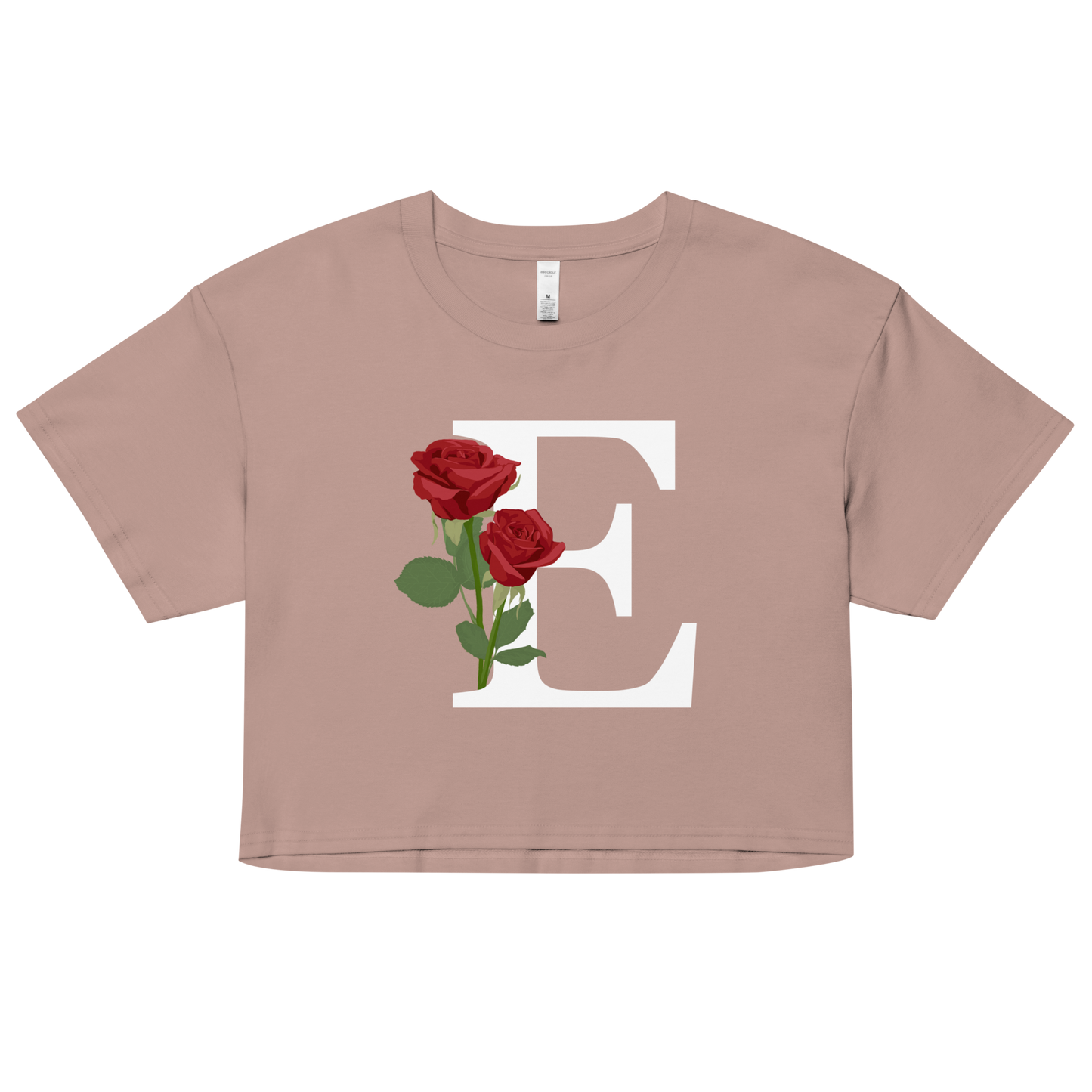 Essential Cotton Crop Top with Minimalist Initial 'E' with Roses motif