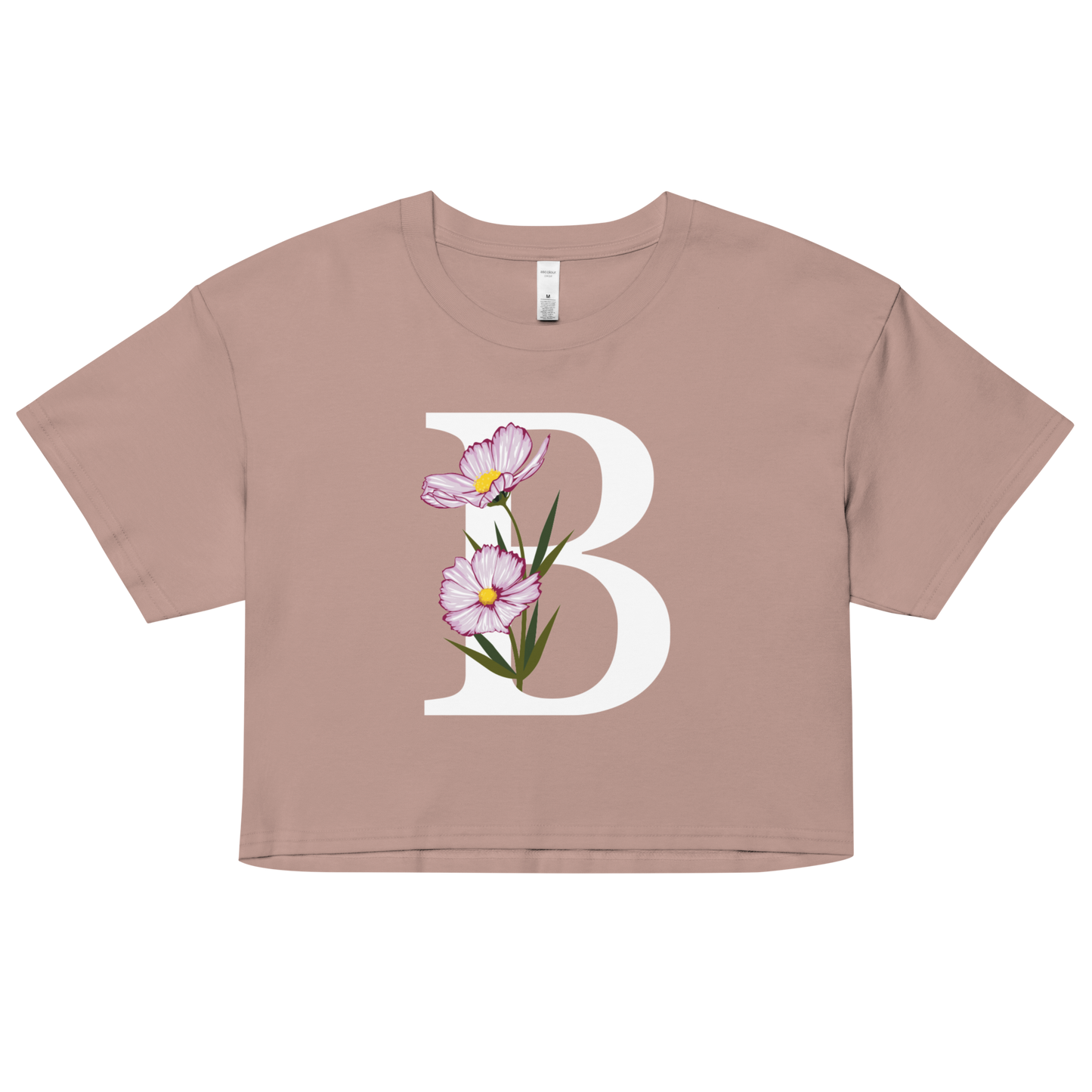 Essential Cotton Crop Top with Minimalist Initial 'B' with Flowers motif