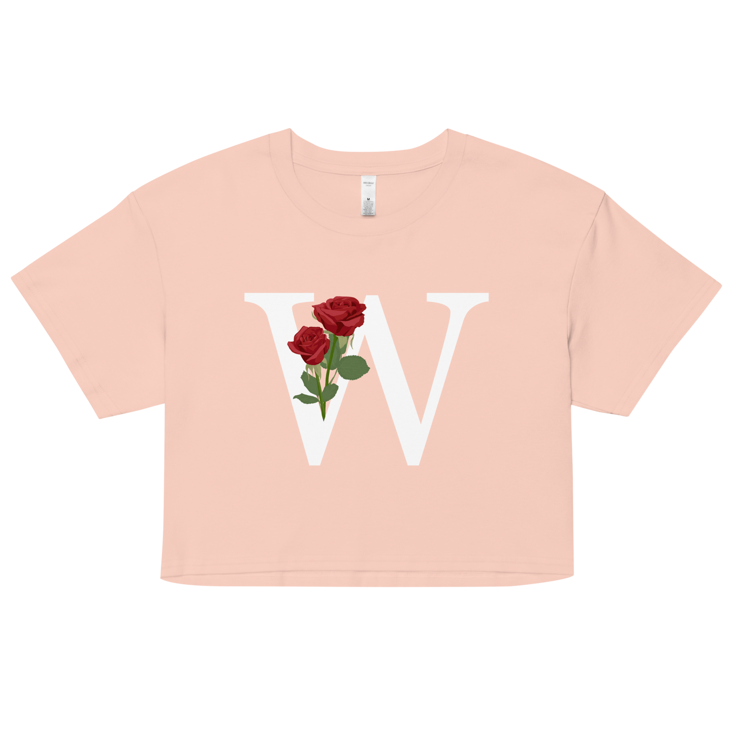 Essential Cotton Crop Top with Minimalist Initial 'W' with Roses motif