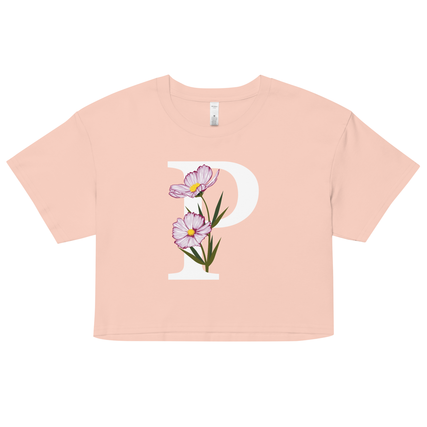 Essential Cotton Crop Top with Minimalist Initial 'P' with Flowers motif