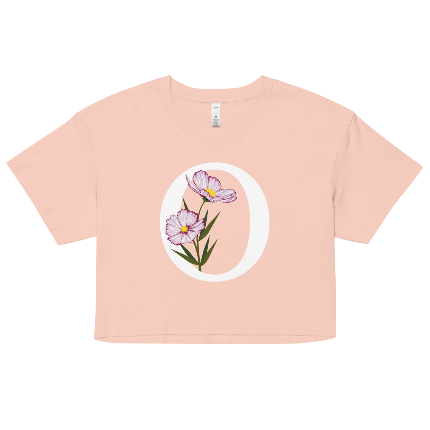 Essential Cotton Crop Top with Minimalist Initial 'O' with Flowers motif