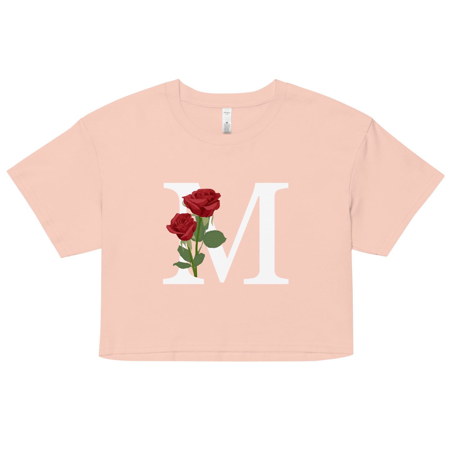 Essential Cotton Crop Top with Minimalist Initial 'M' with Roses motif