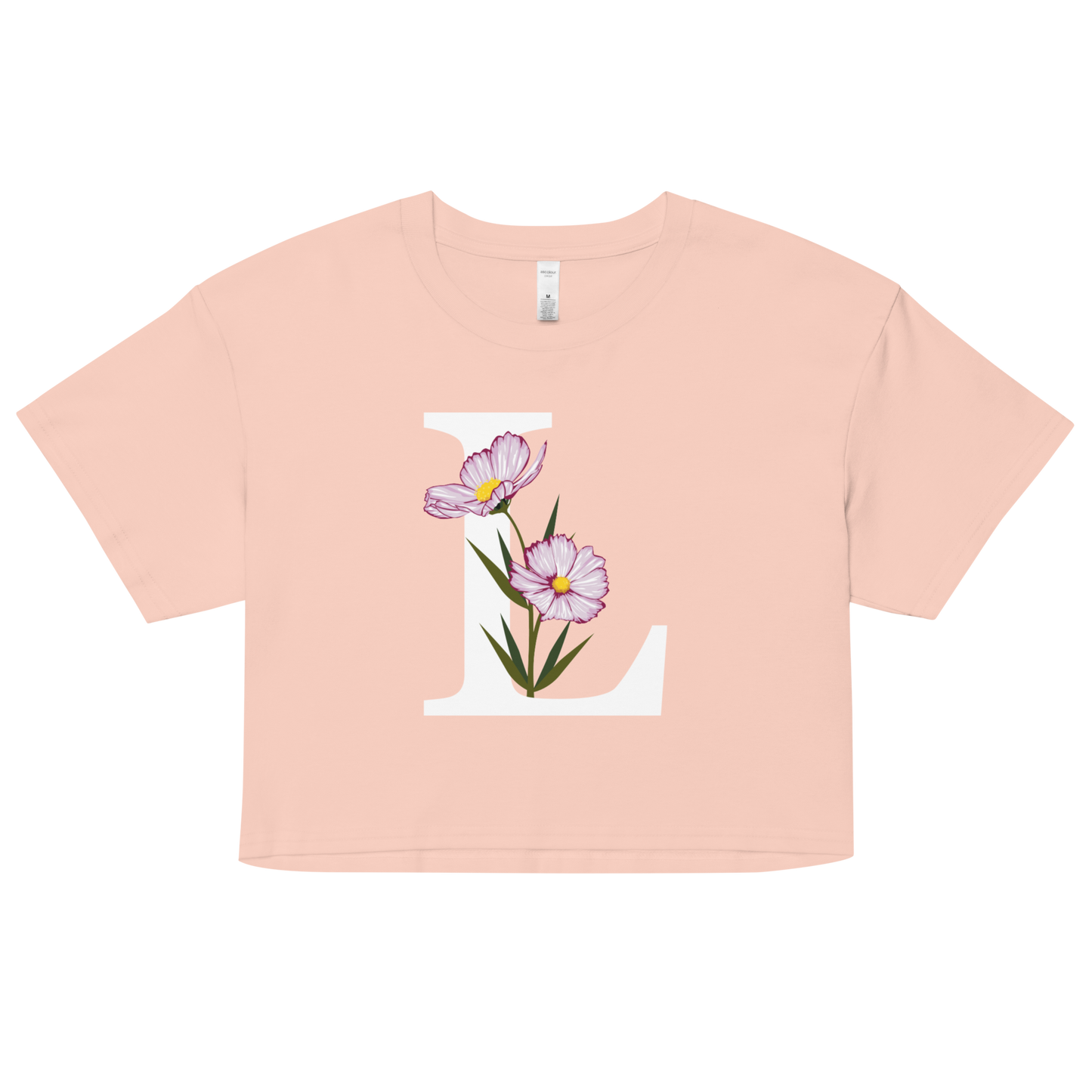 Essential Cotton Crop Top with Minimalist Initial 'L' with Flowers motif