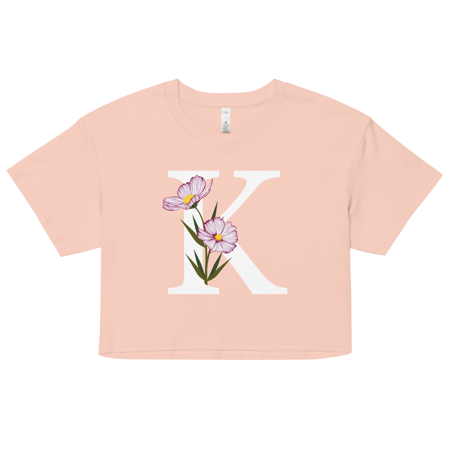 Essential Cotton Crop Top with Minimalist Initial 'K' with Flowers motif