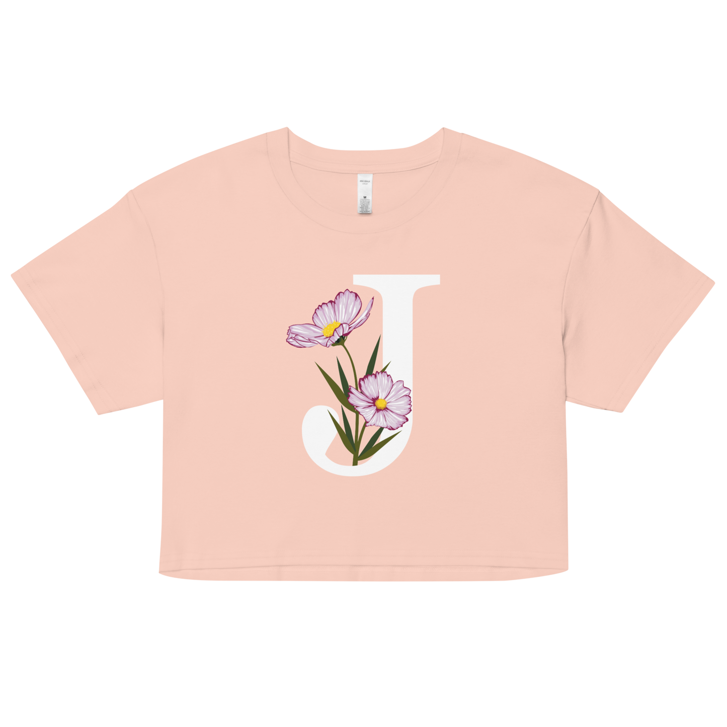 Essential Cotton Crop Top with Minimalist Initial 'J' with Flowers motif