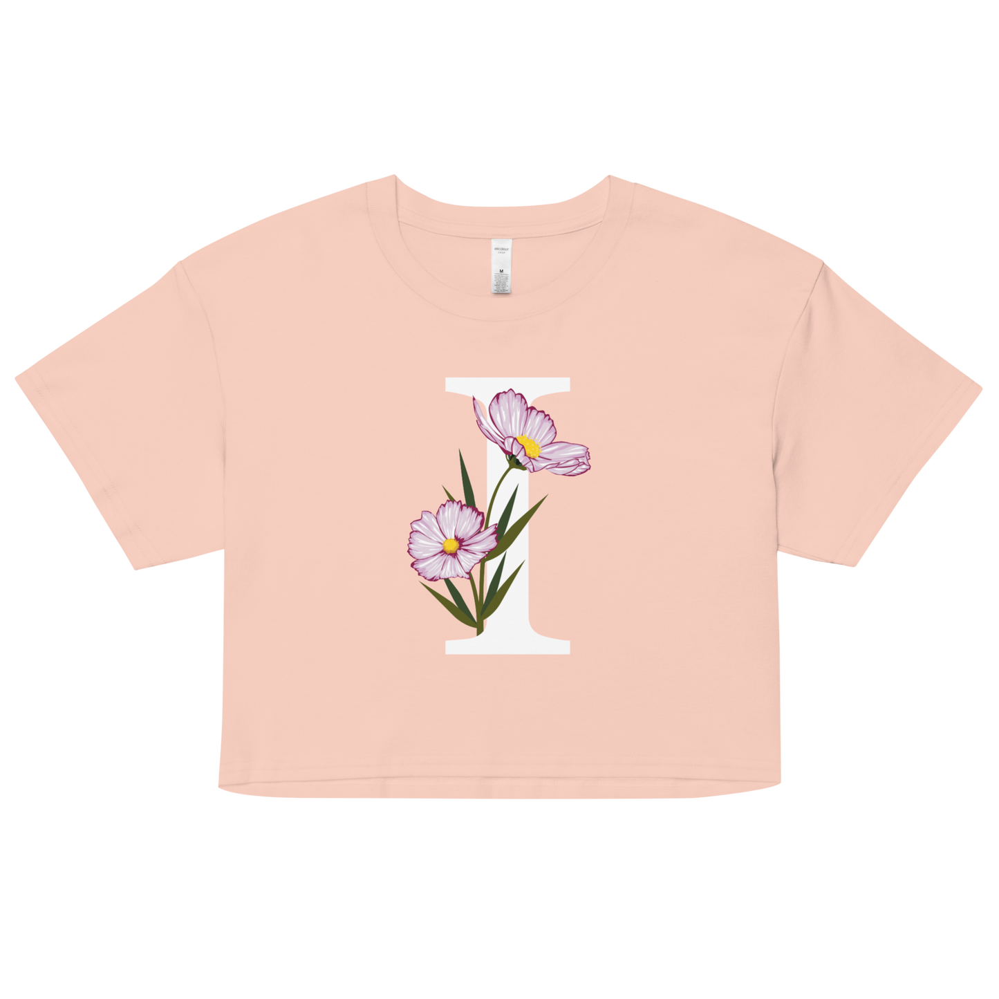 Essential Cotton Crop Top with Minimalist Initial 'I' with Flowers motif