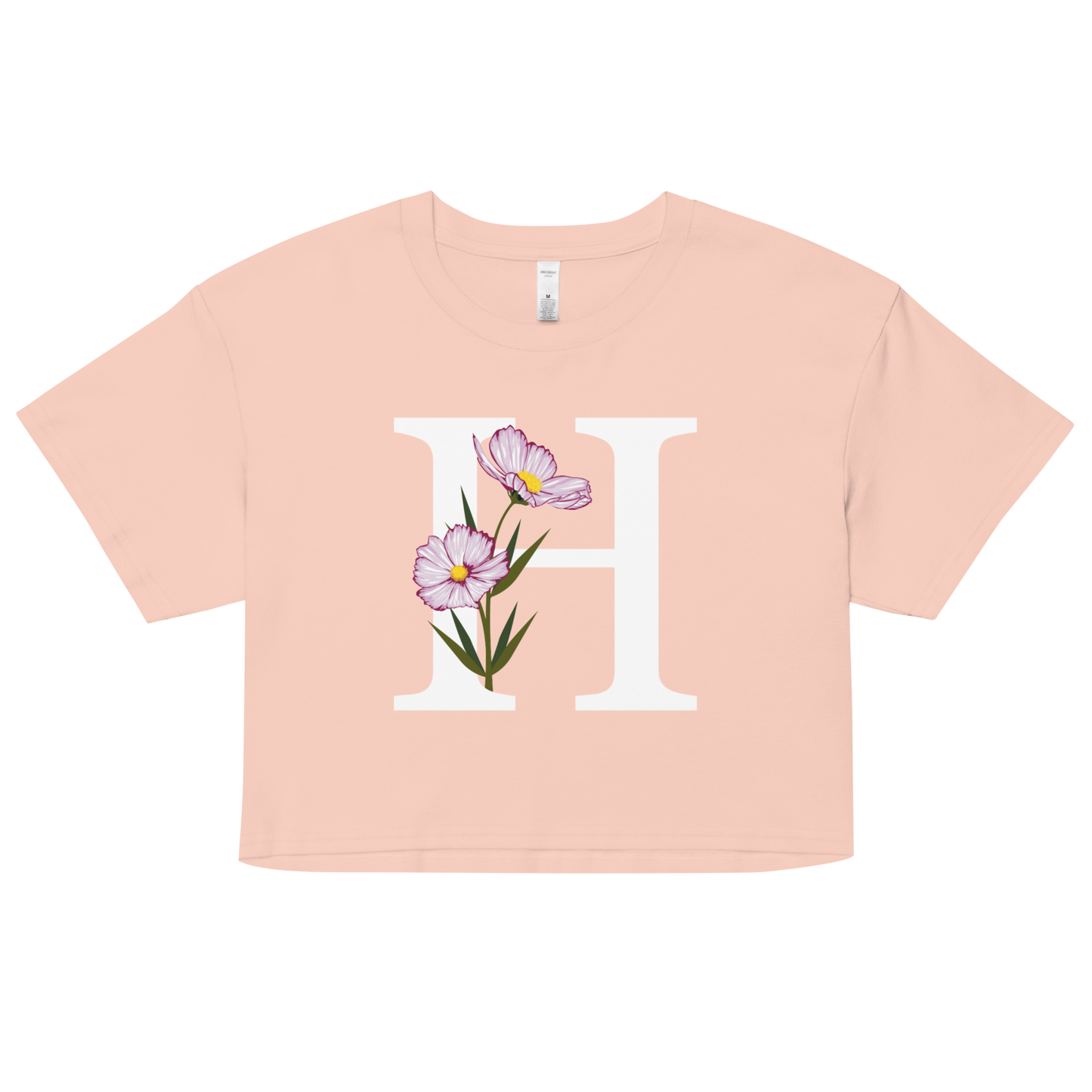 Essential Cotton Crop Top with Minimalist Initial 'H' with Flowers motif