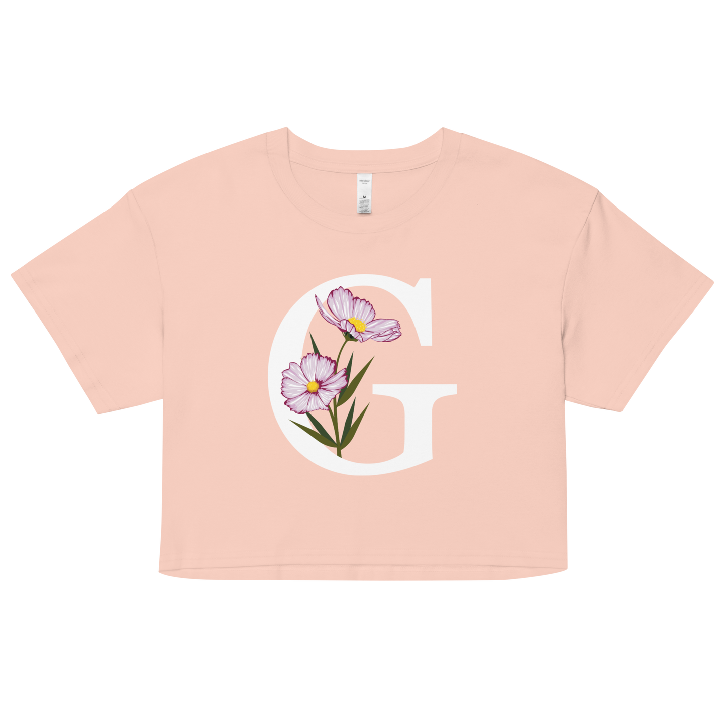 Essential Cotton Crop Top with Minimalist Initial 'G' with Flowers motif