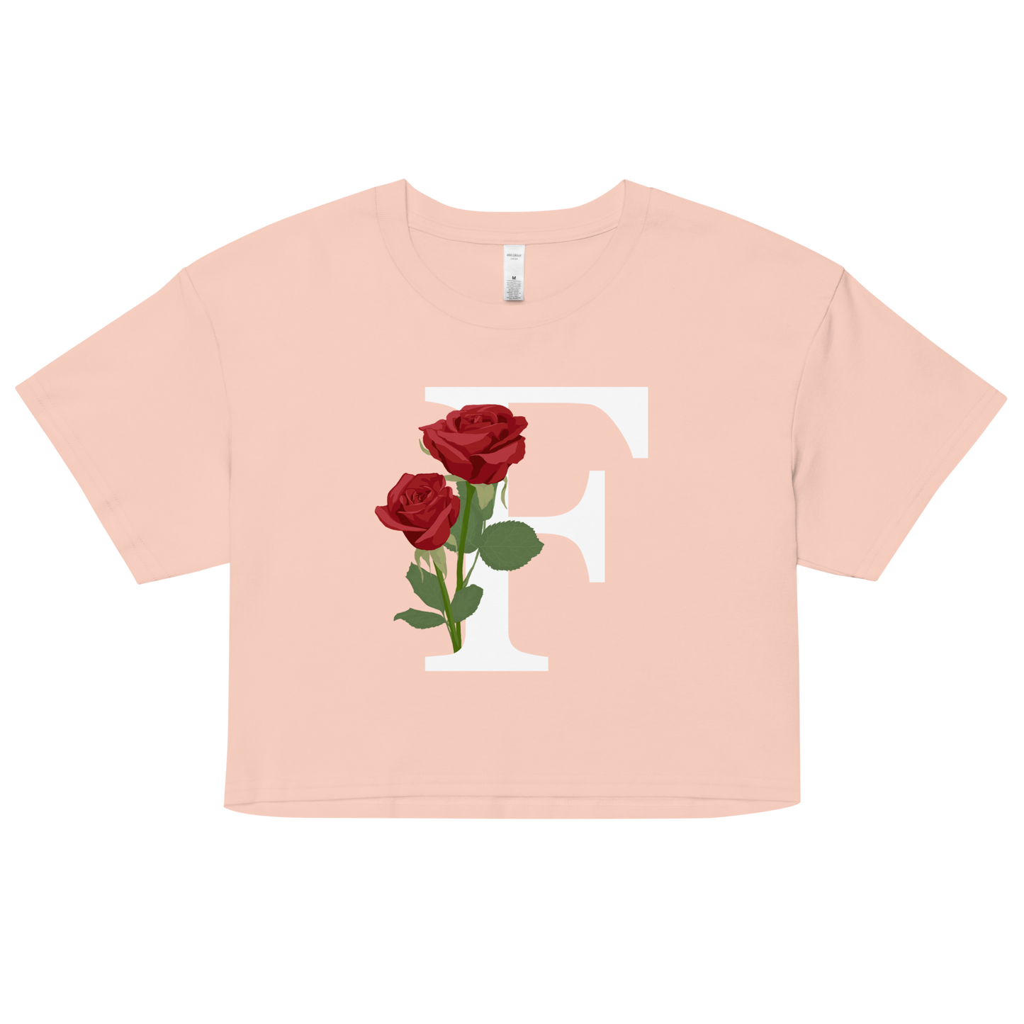 Essential Cotton Crop Top with Minimalist Initial 'F' with Roses motif