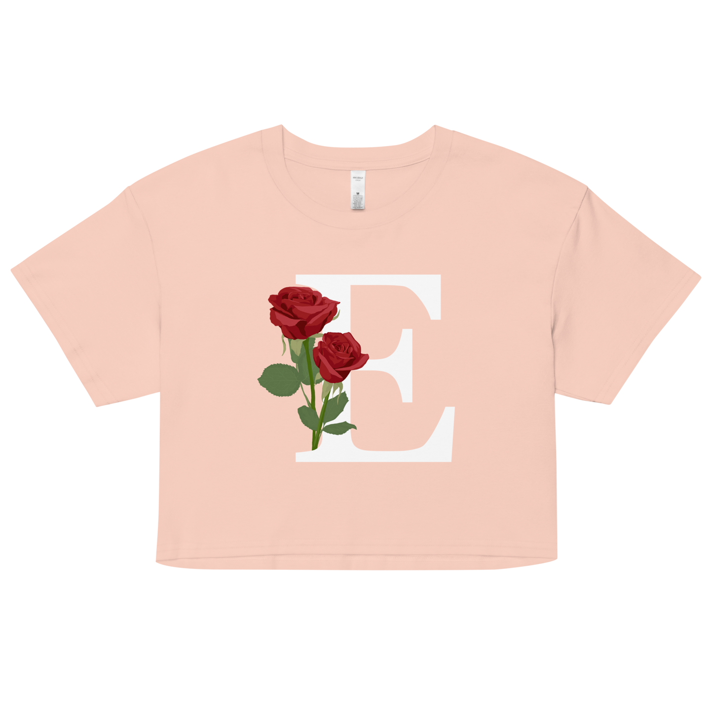 Essential Cotton Crop Top with Minimalist Initial 'E' with Roses motif