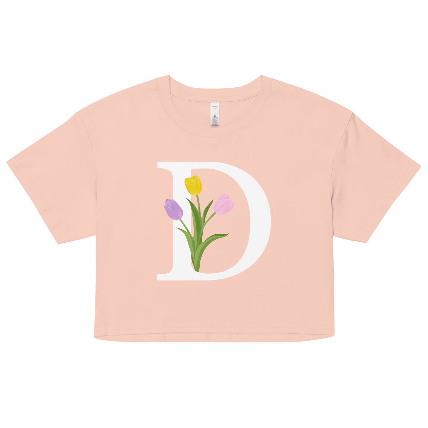 Essential Cotton Crop Top with Minimalist Initial 'D' with Tulips motif