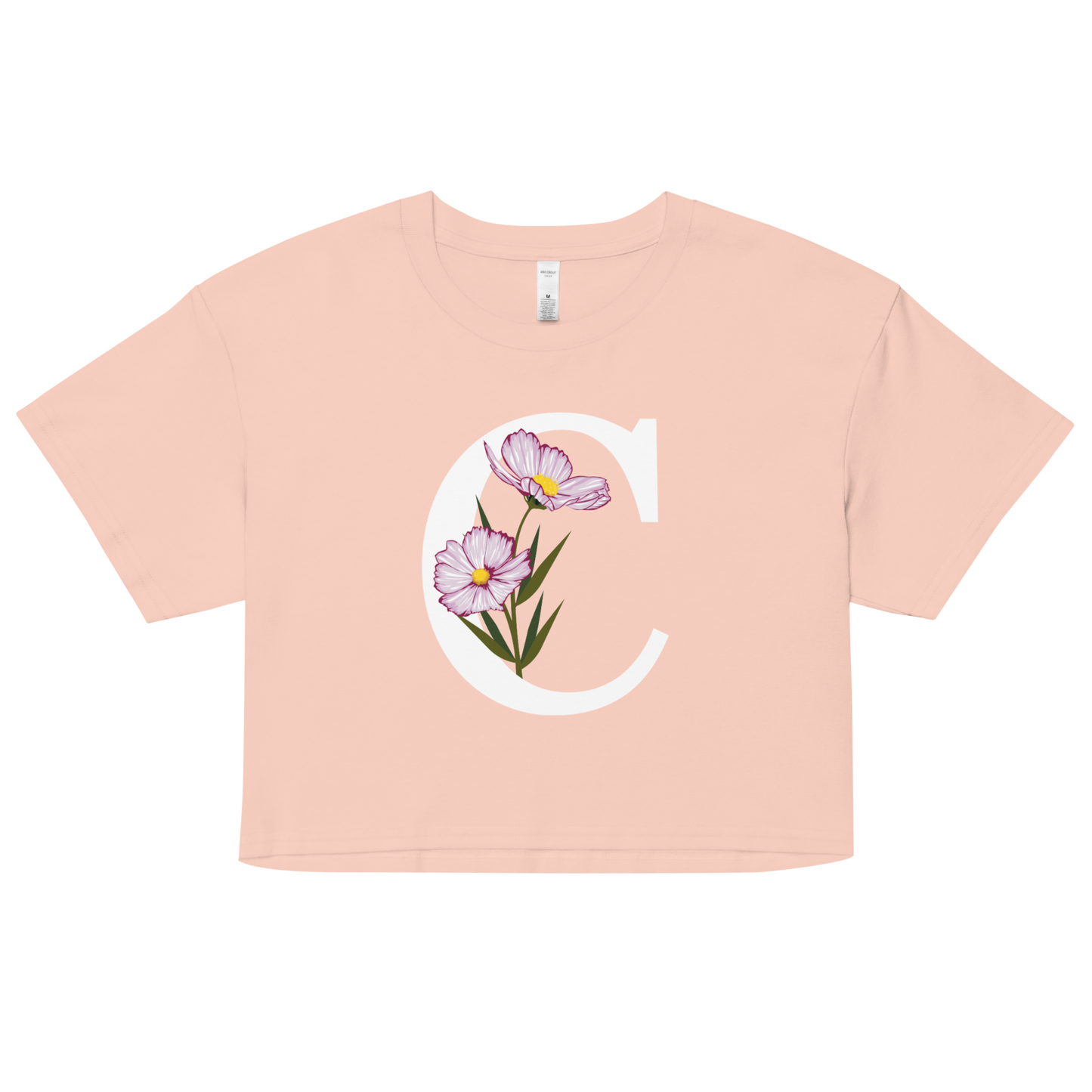 Essential Cotton Crop Top with Minimalist Initial 'C' with Flowers motif