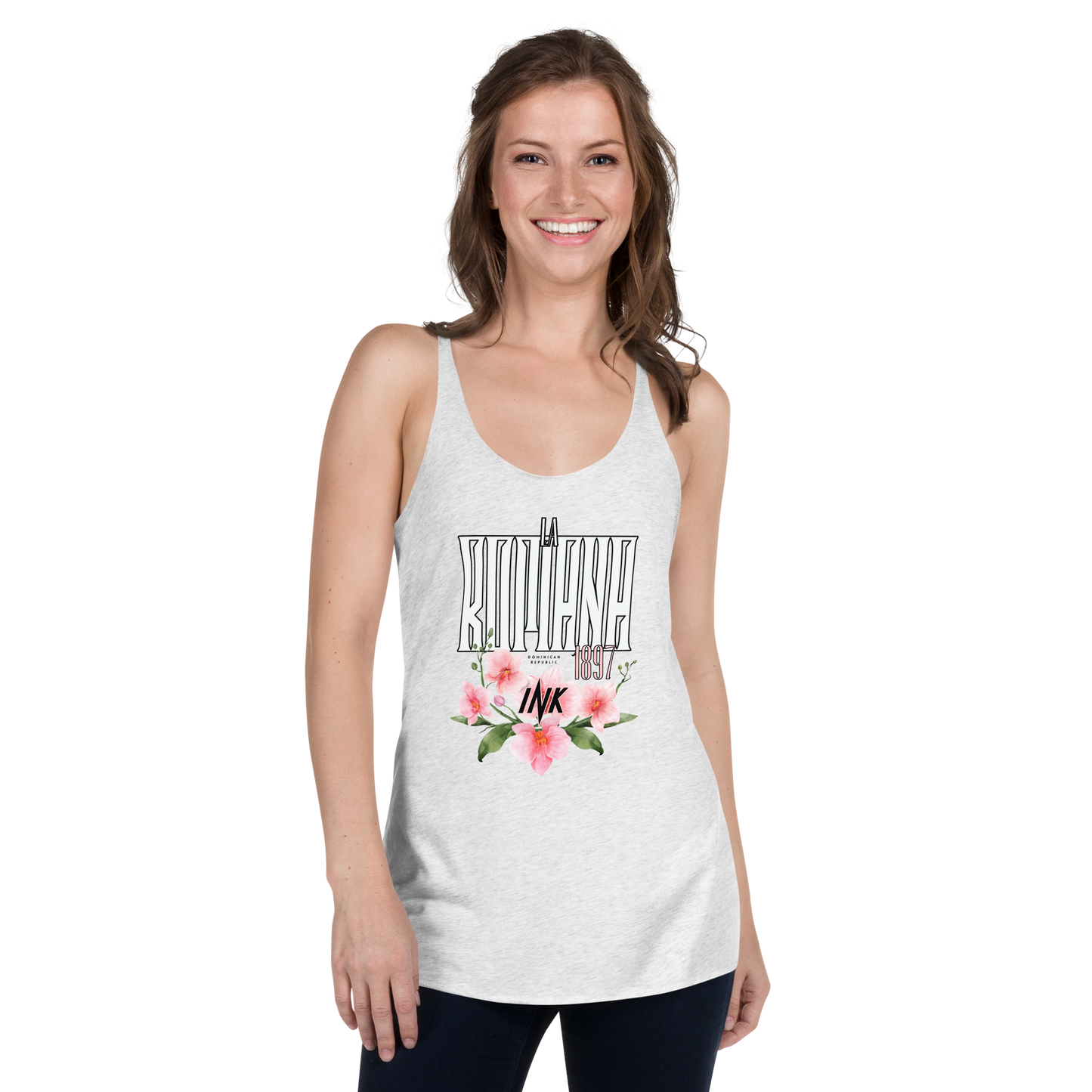 Flawless Edge Racerback Tank Top with “La Romana, 1897” motif