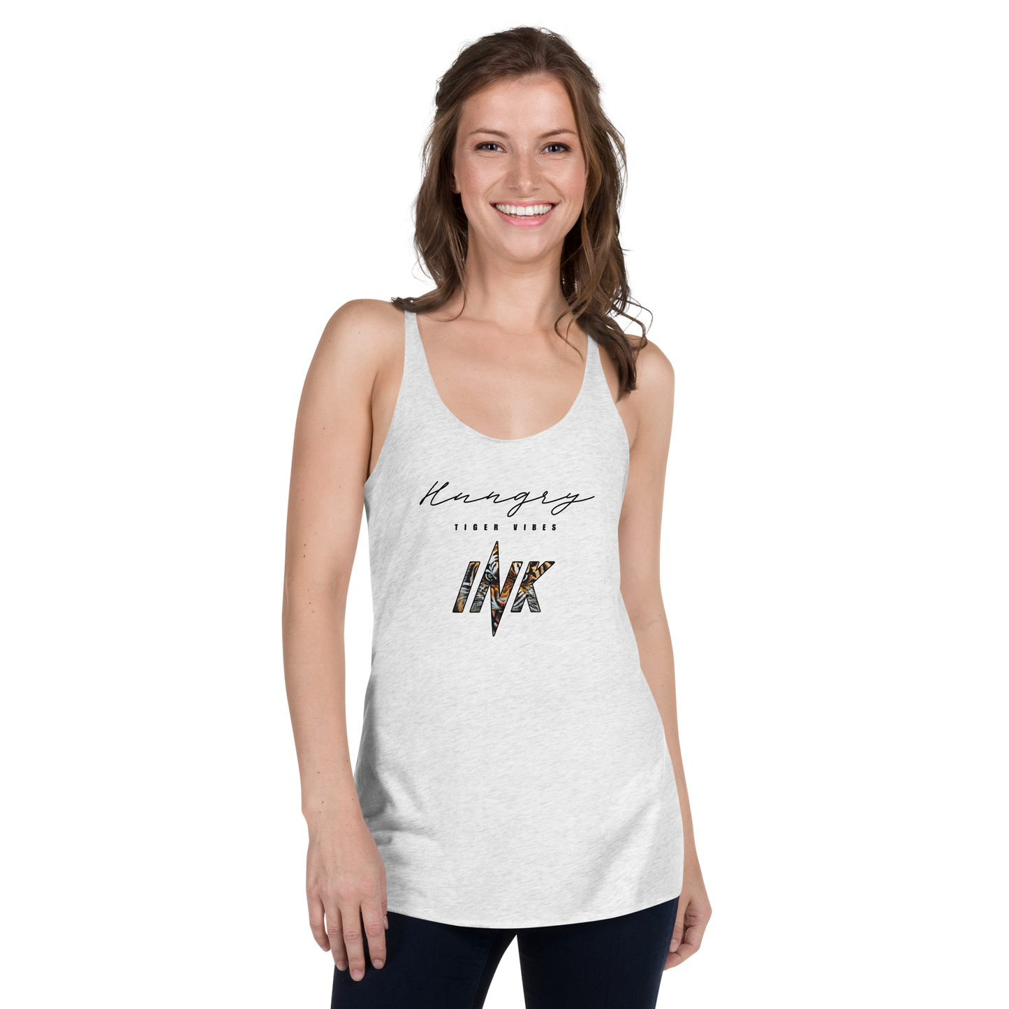 Flawless Edge Racerback Tank Top with “Hungry Tiger Vibes” print