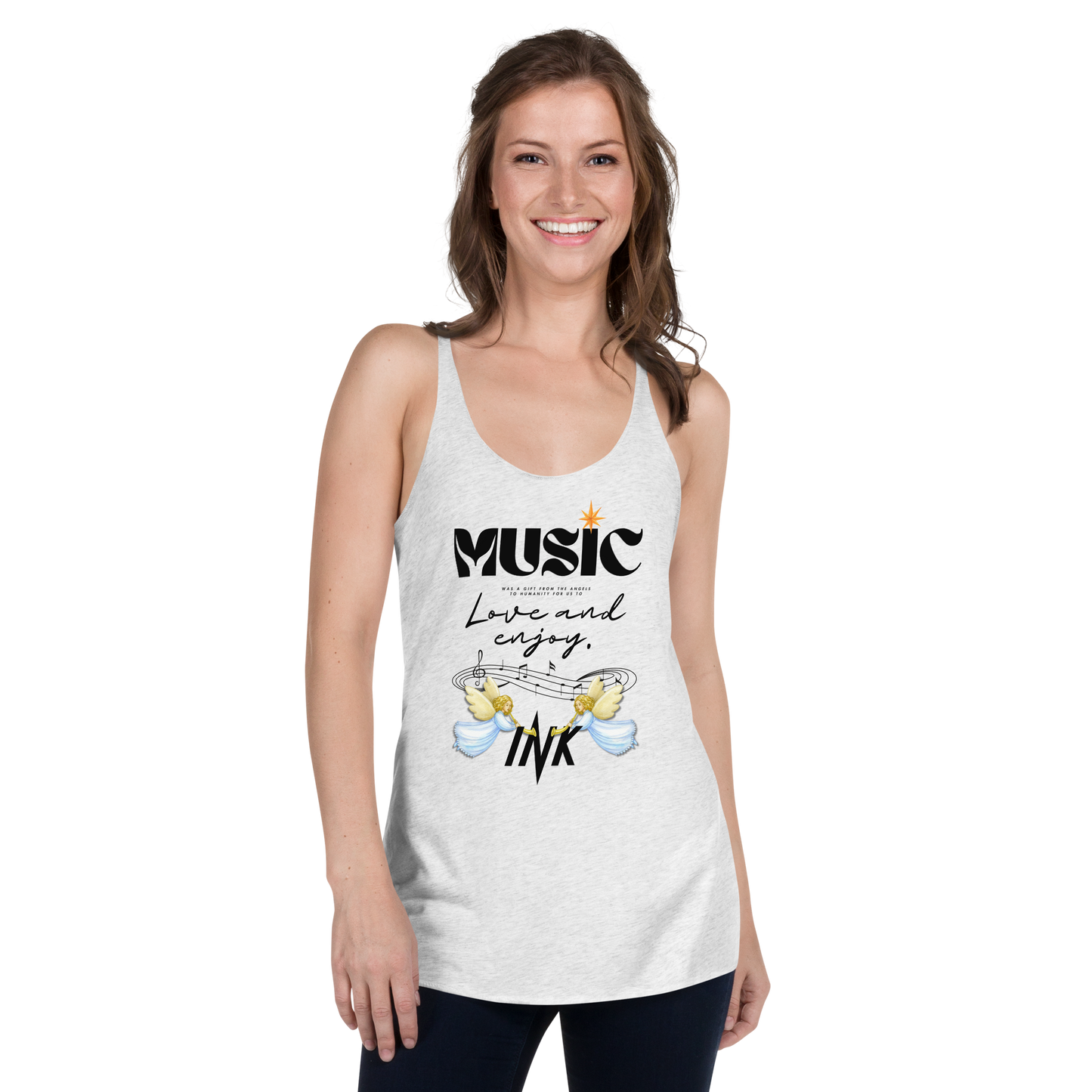 Flawless Edge Racerback Tank Top with "Music" motif