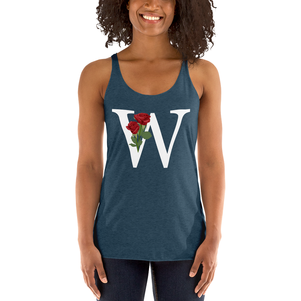 Flawless Edge Racerback Tank with Minimalist Initial 'W' with Roses motif