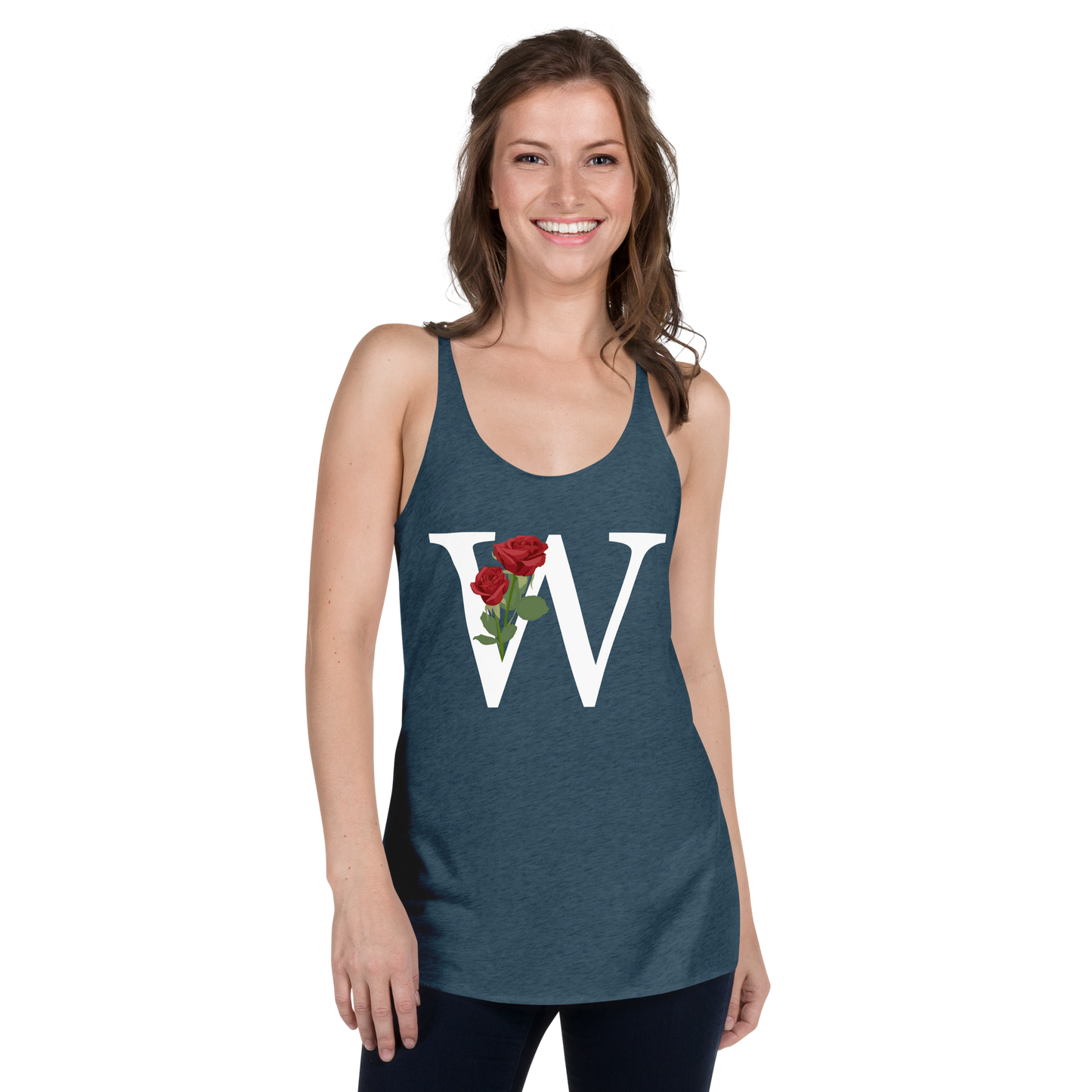 Flawless Edge Racerback Tank with Minimalist Initial 'W' with Roses motif