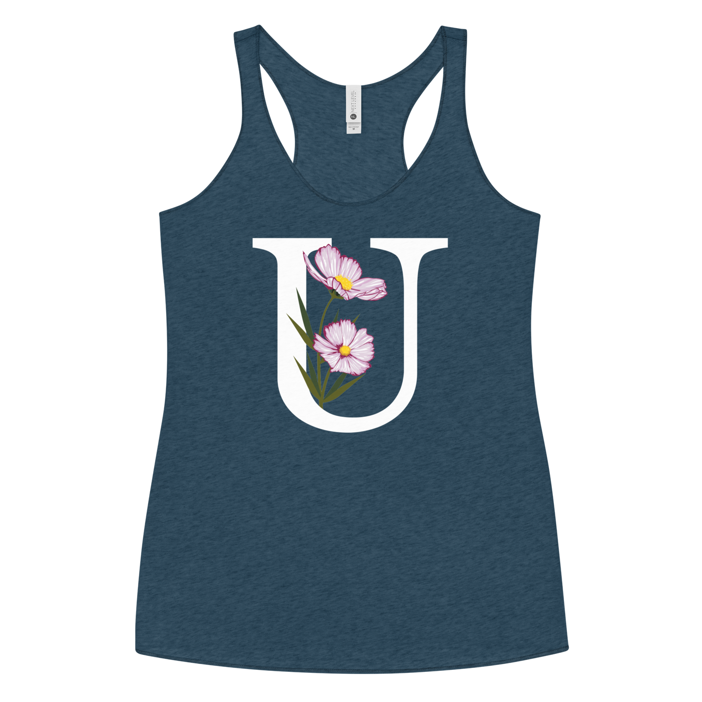 Flawless Edge Racerback Tank with Minimalist Initial 'U' with Flowers motif