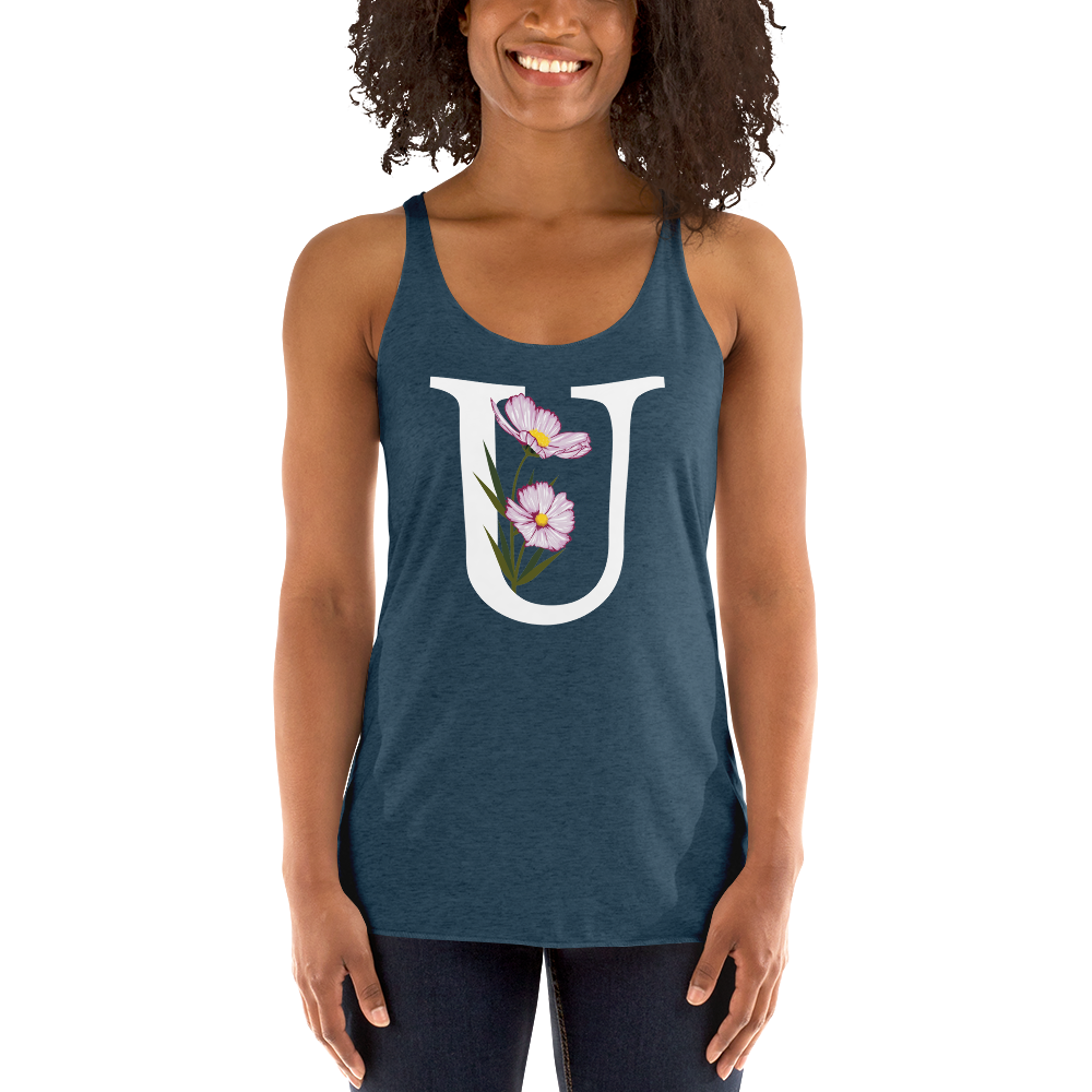 Flawless Edge Racerback Tank with Minimalist Initial 'U' with Flowers motif