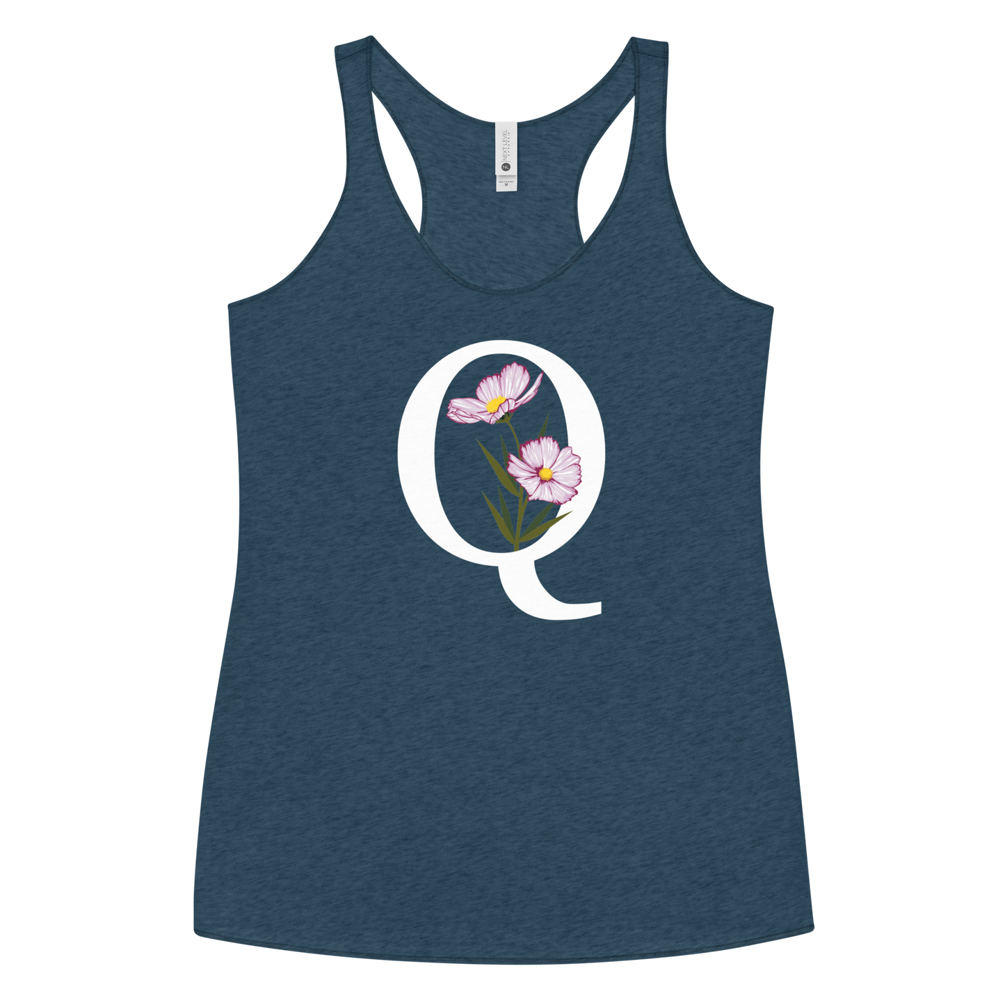 Flawless Edge Racerback Tank with Minimalist Initial 'Q' with Flowers motif