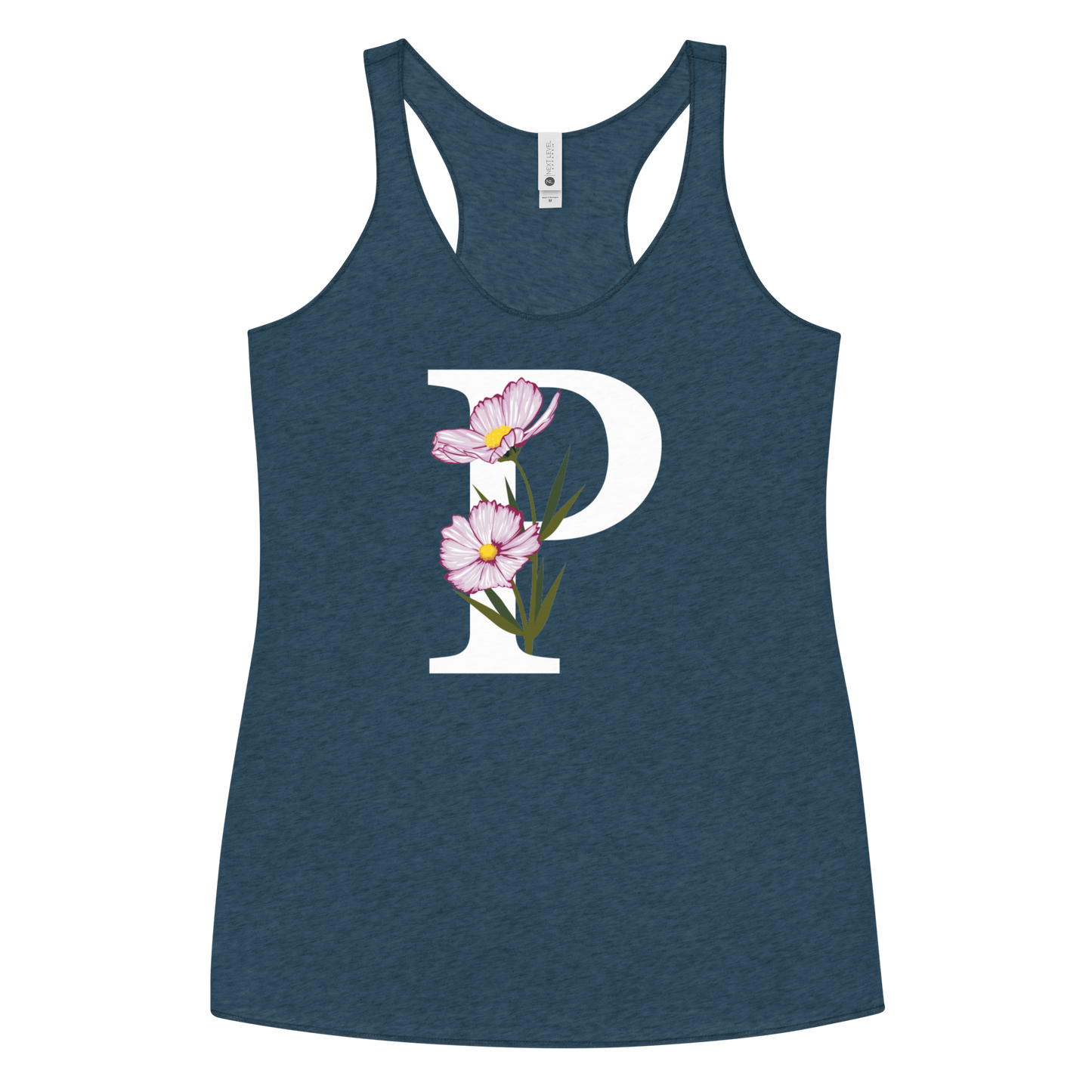 Flawless Edge Racerback Tank with Minimalist Initial 'P' with Flowers motif