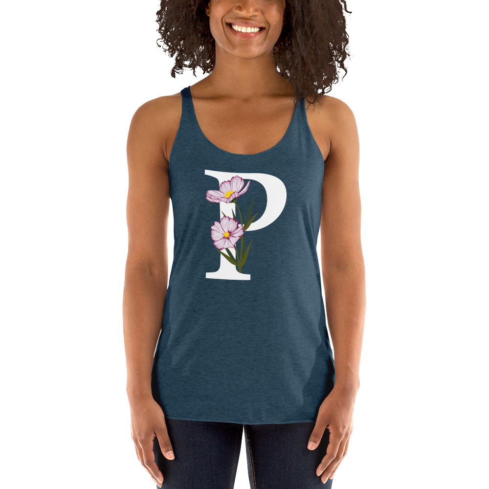 Flawless Edge Racerback Tank with Minimalist Initial 'P' with Flowers motif