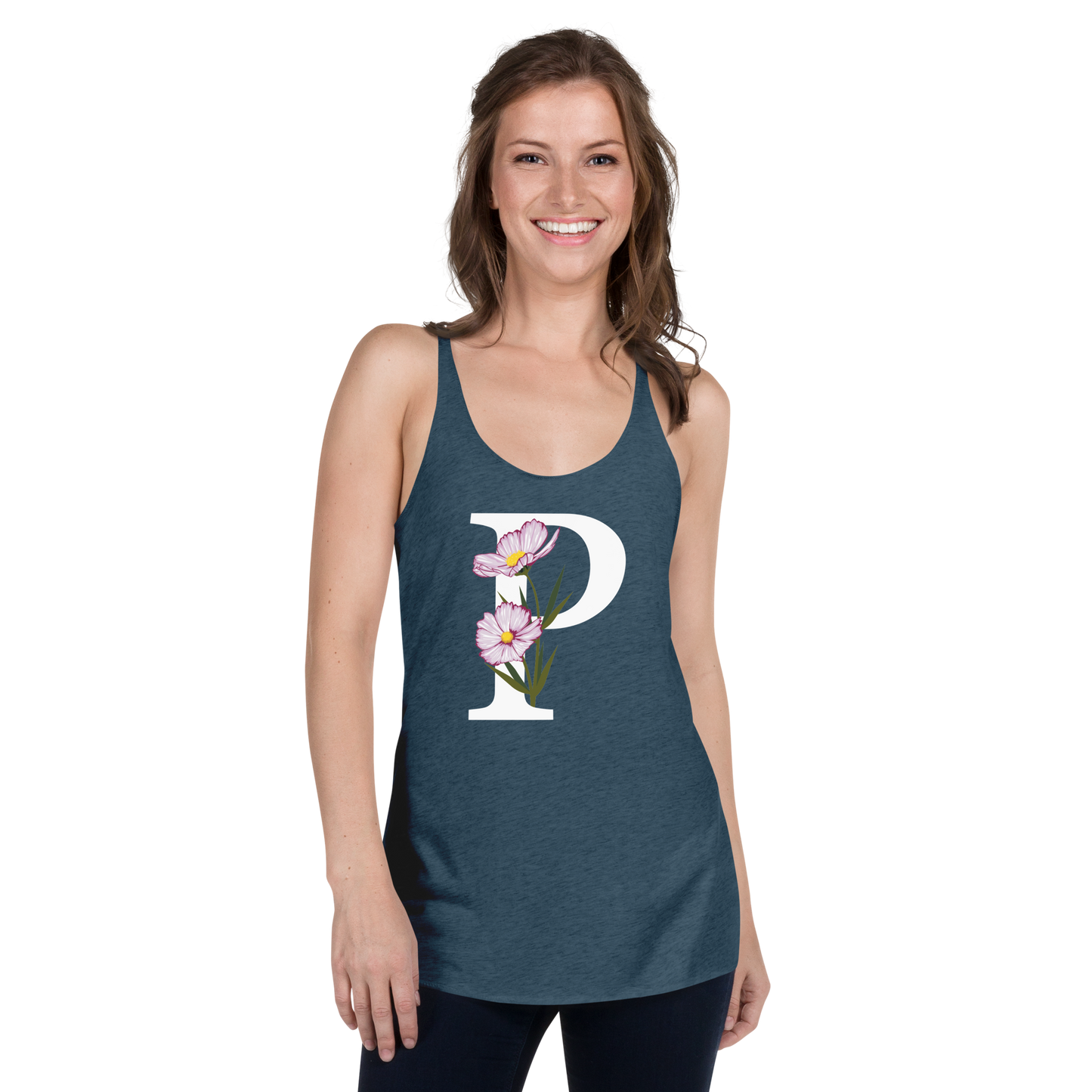 Flawless Edge Racerback Tank with Minimalist Initial 'P' with Flowers motif