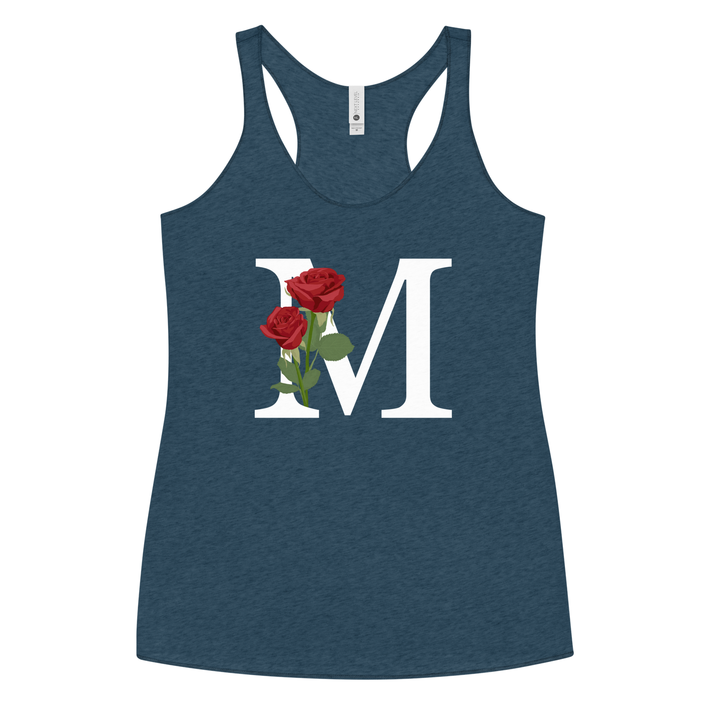 Flawless Edge Racerback Tank with Minimalist Initial 'M' with Roses motif