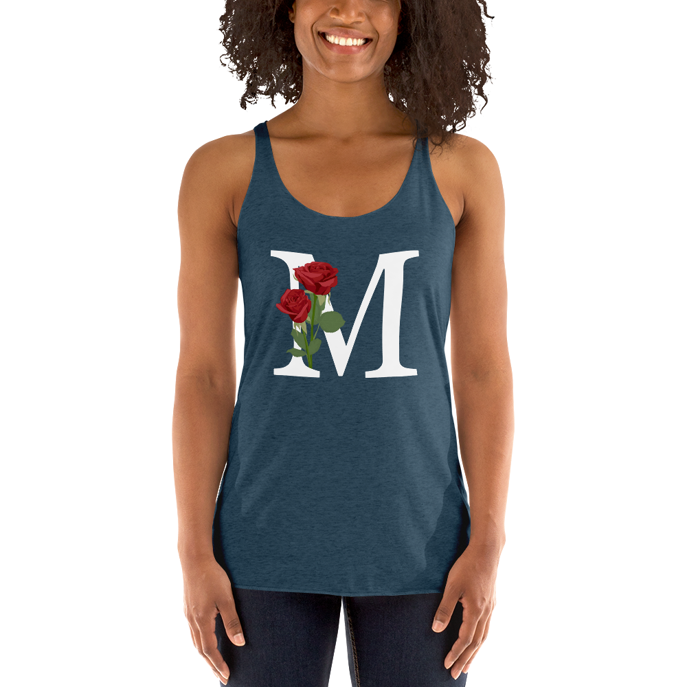 Flawless Edge Racerback Tank with Minimalist Initial 'M' with Roses motif