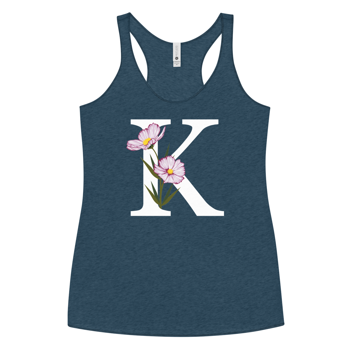 Flawless Edge Racerback Tank with Minimalist Initial 'K' with Flowers motif