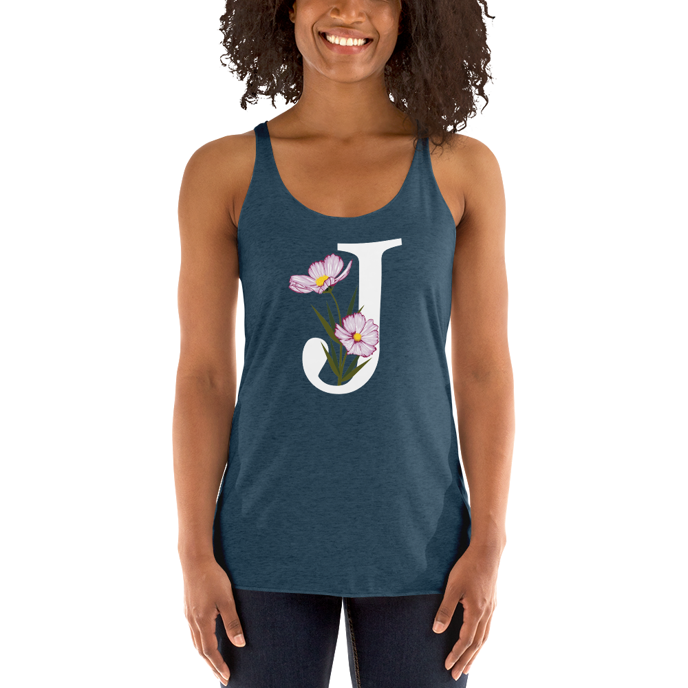 Flawless Edge Racerback Tank with Minimalist Initial 'J' with Flowers motif