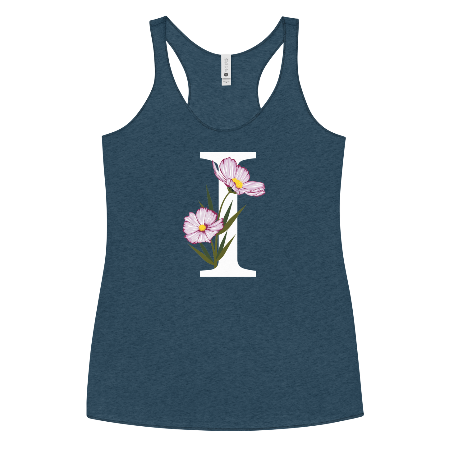 Flawless Edge Racerback Tank with Minimalist Initial 'I' with Flowers motif