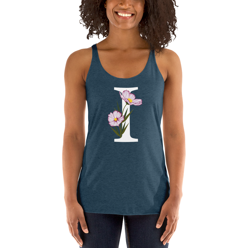 Flawless Edge Racerback Tank with Minimalist Initial 'I' with Flowers motif