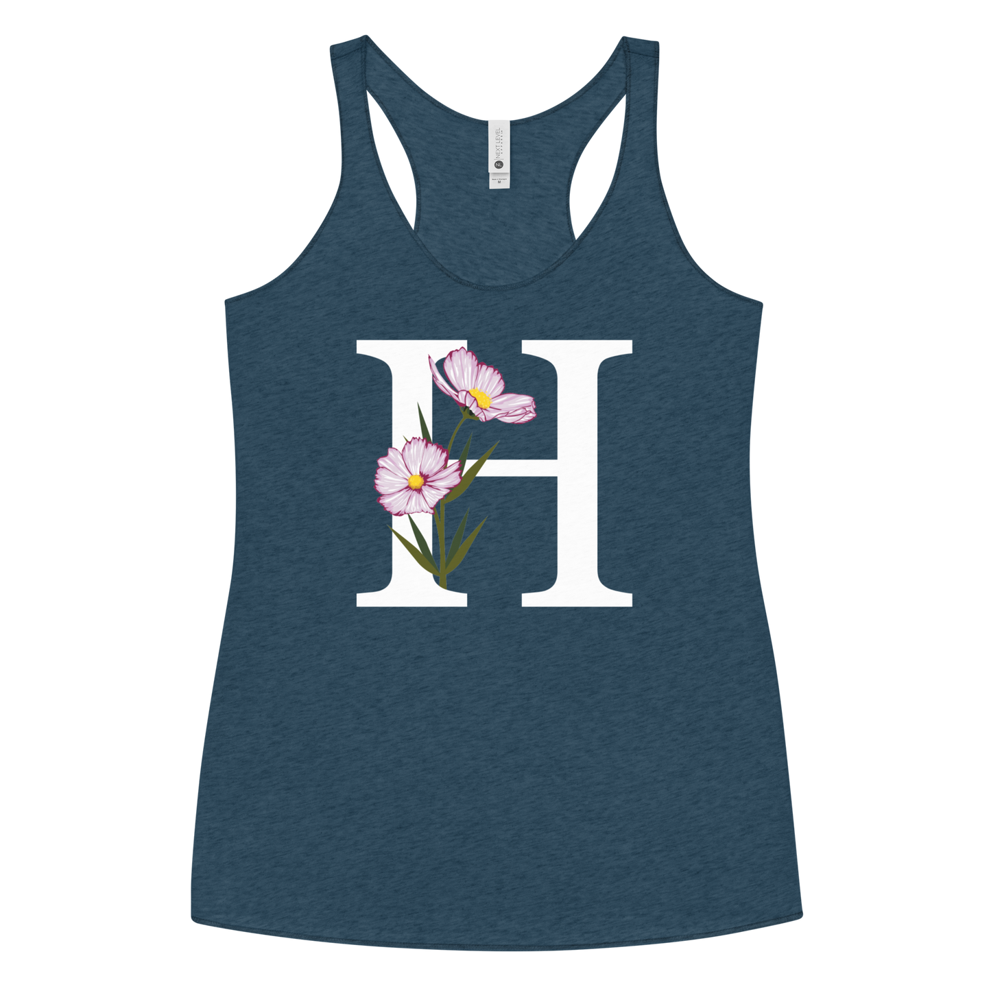 Flawless Edge Racerback Tank with Minimalist Initial 'H' with Flowers motif