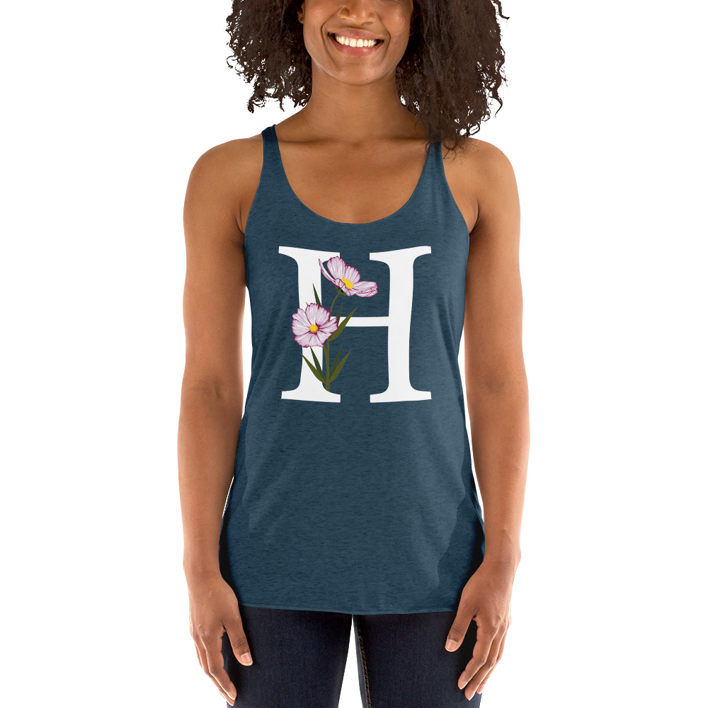 Flawless Edge Racerback Tank with Minimalist Initial 'H' with Flowers motif