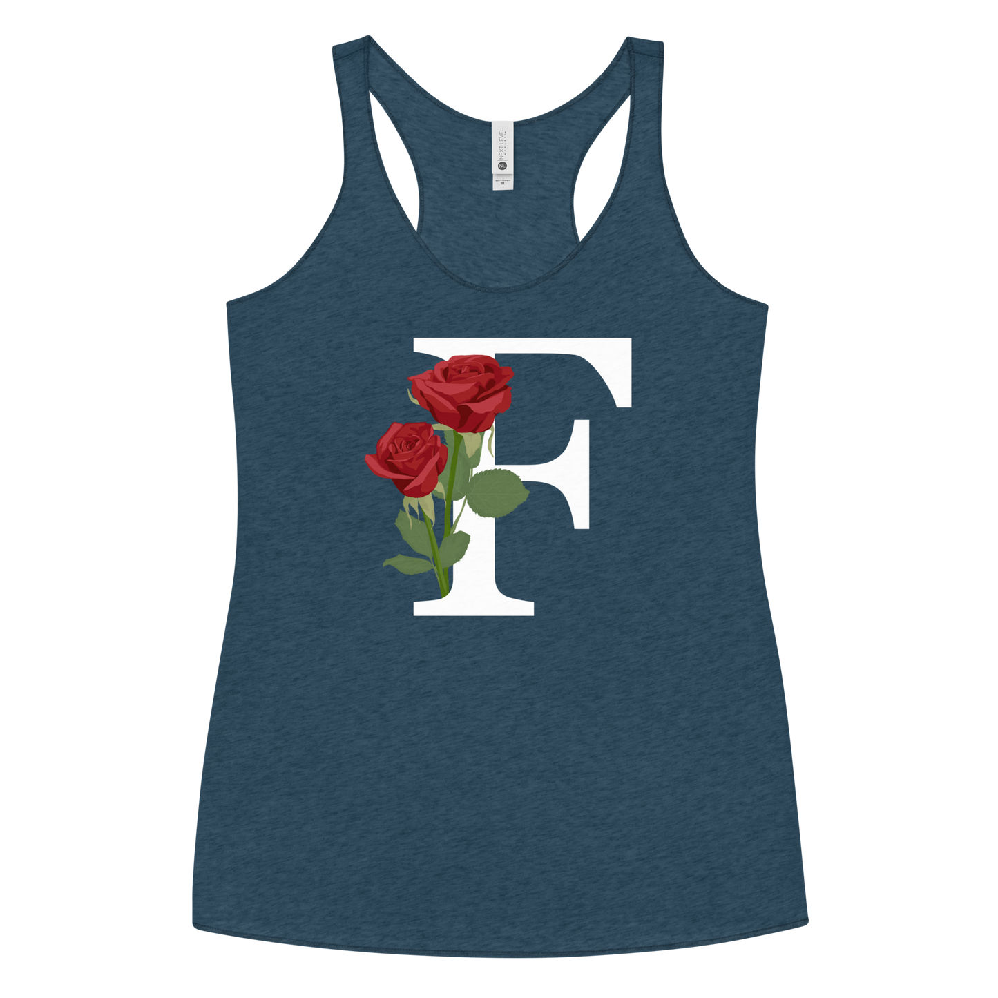 Flawless Edge Racerback Tank with Minimalist Initial 'F' with Roses motif