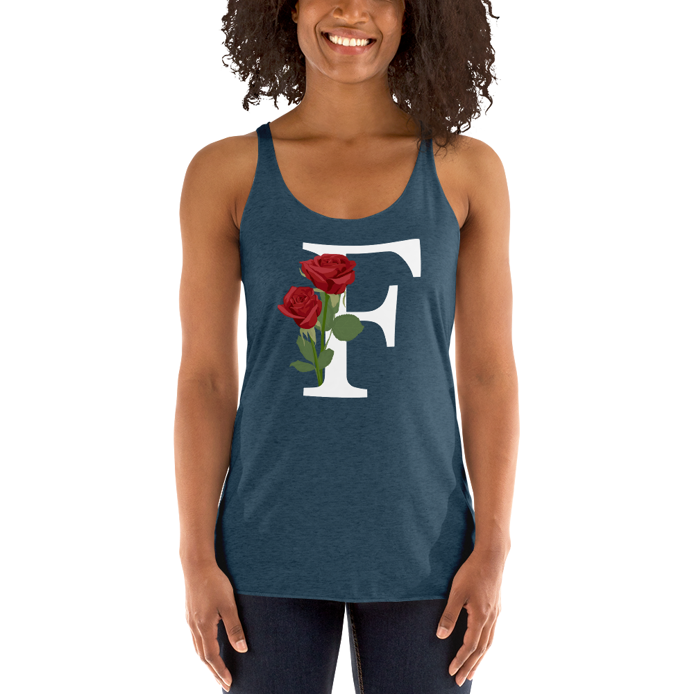 Flawless Edge Racerback Tank with Minimalist Initial 'F' with Roses motif