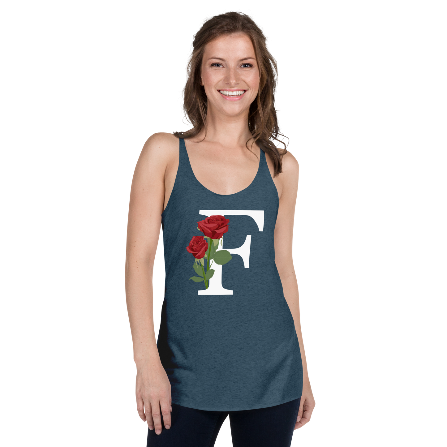 Flawless Edge Racerback Tank with Minimalist Initial 'F' with Roses motif