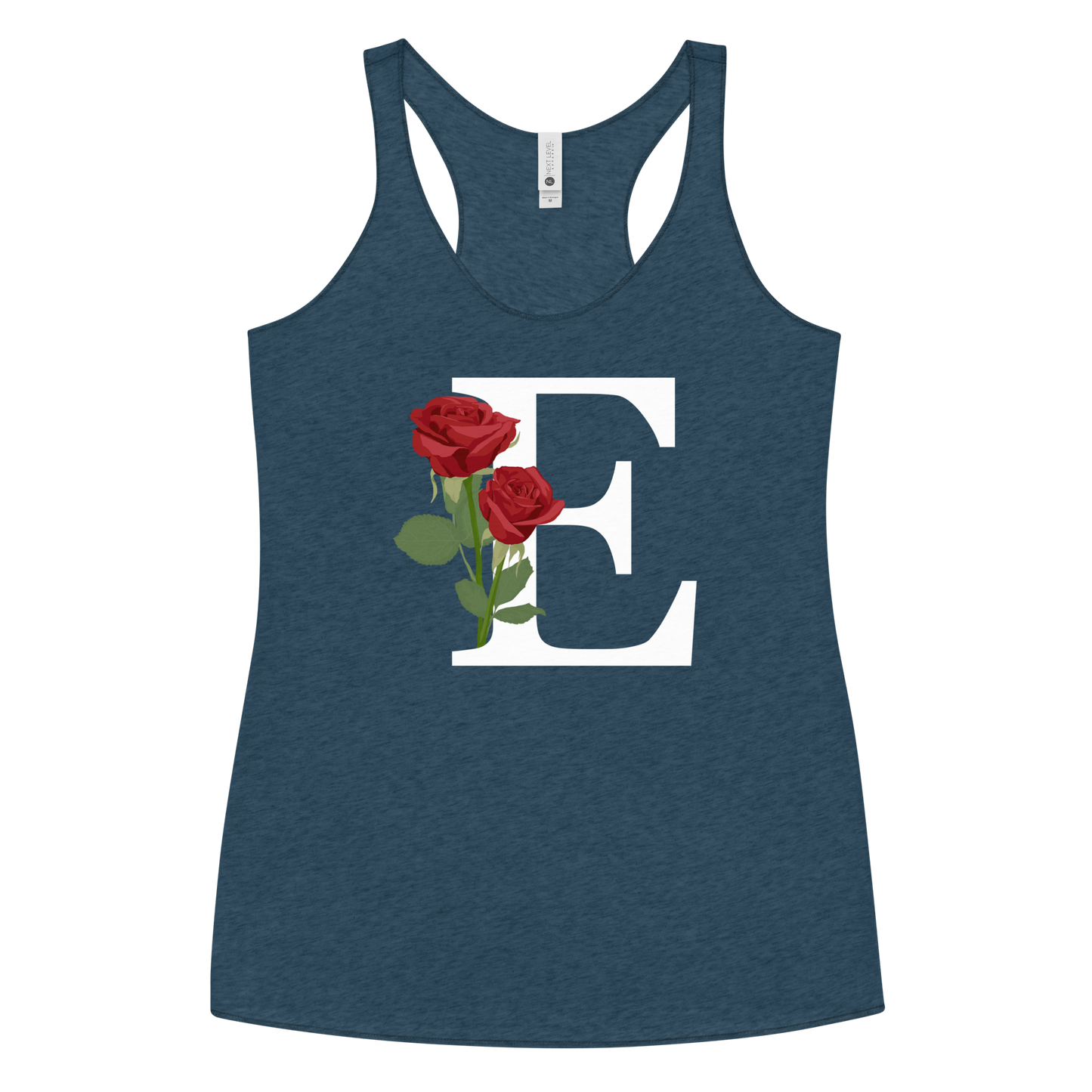 Flawless Edge Racerback Tank with Minimalist Initial 'E' with Roses motif