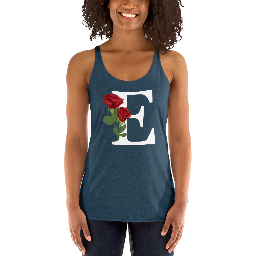 Flawless Edge Racerback Tank with Minimalist Initial 'E' with Roses motif