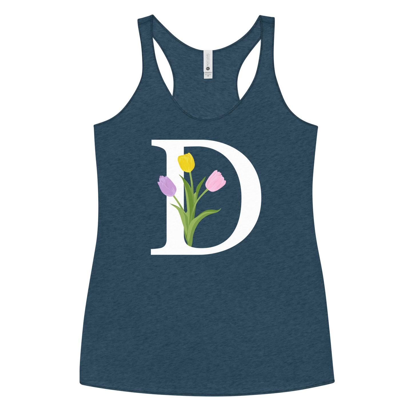 Flawless Edge Racerback Tank with Minimalist Initial 'D' with Tulips motif