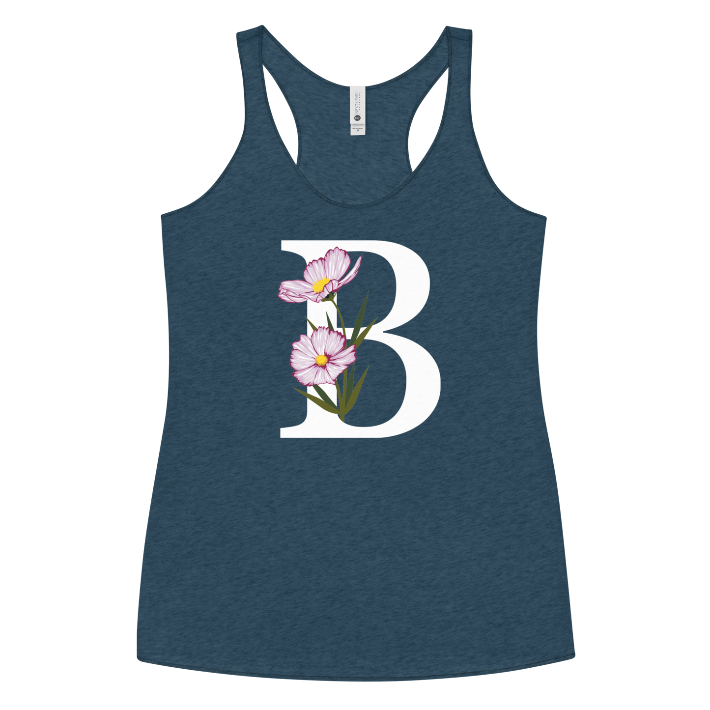 Flawless Edge Racerback Tank with Minimalist Initial 'B' with Flowers motif